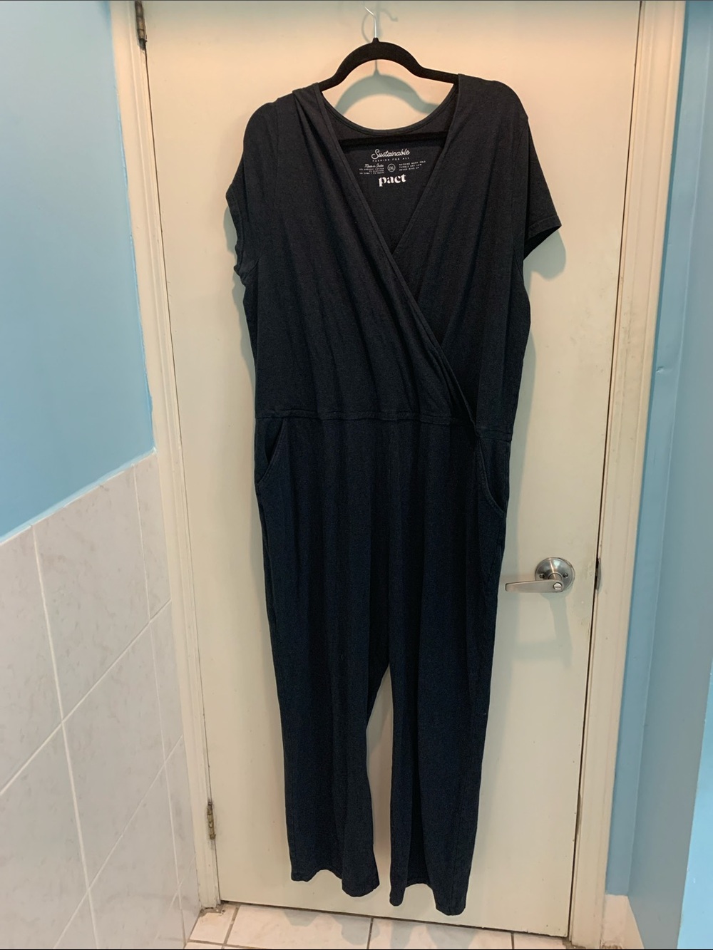 Pact Navy Wrap Jumpsuit with Pockets